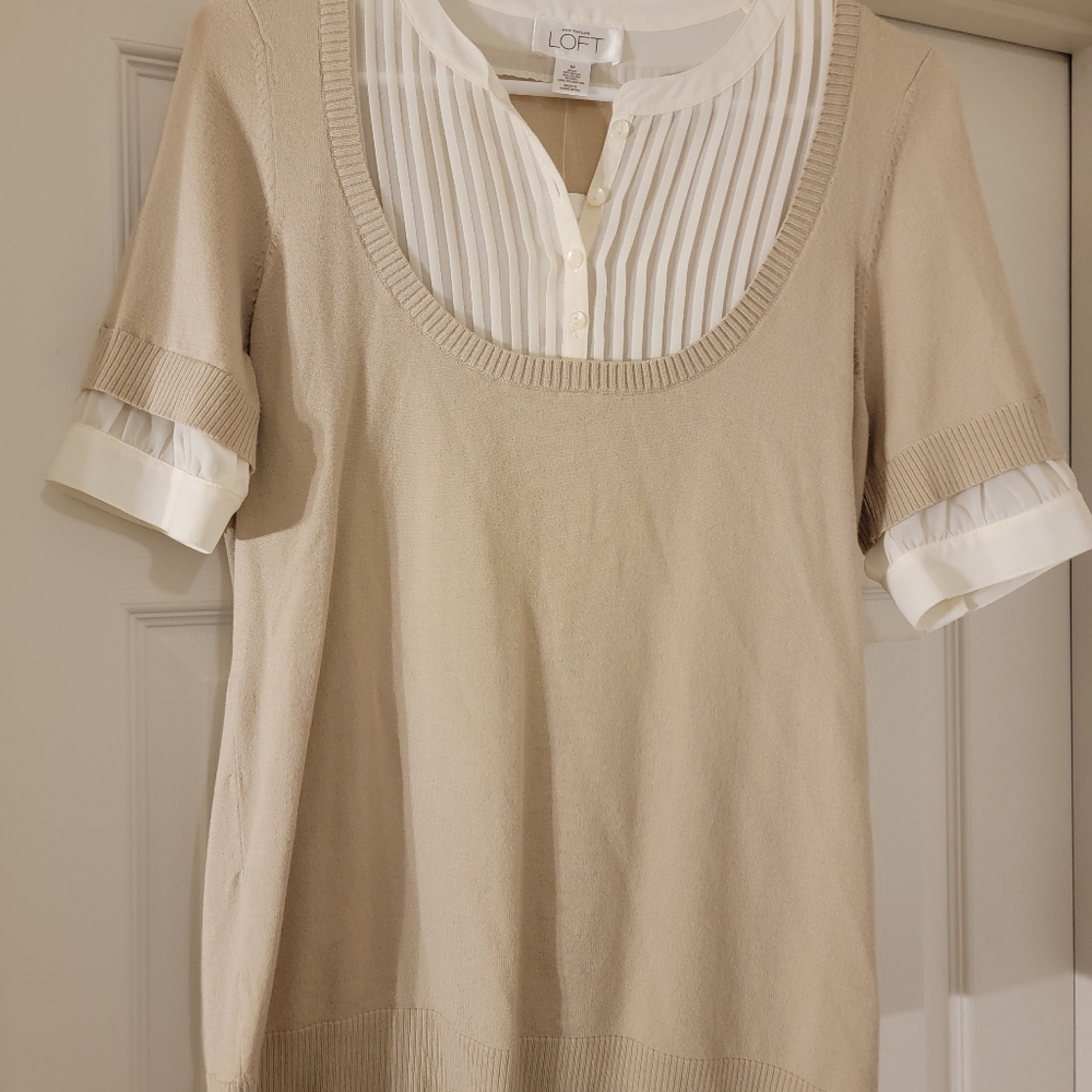 NWT LOFT Beige and White Sweater Blouse